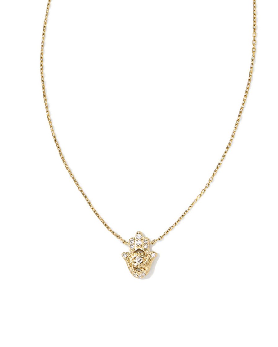 Kendra Scott Necklaces | Hamsa 14K Yellow Gold Pendant Necklace In White Diamond