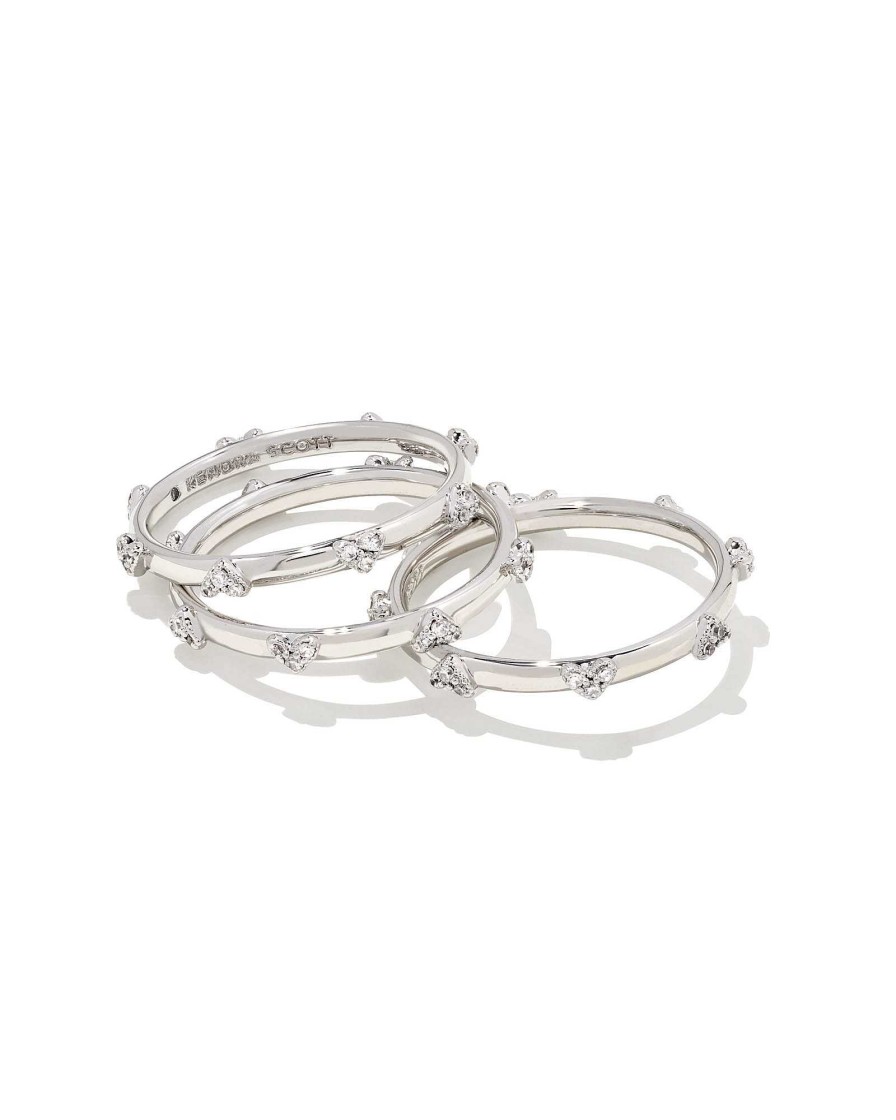 Kendra Scott Rings | Haven Silver Crystal Heart Rings Set Of 3 In White Crystal