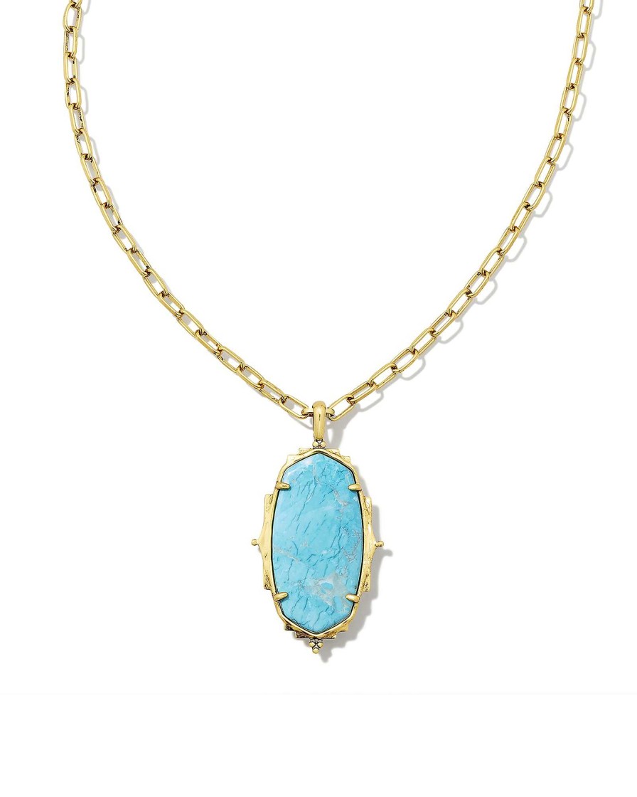 Kendra Scott Necklaces | Baroque Ella Vintage Gold Long Pendant Necklace In Variegated Dark Teal Magnesite