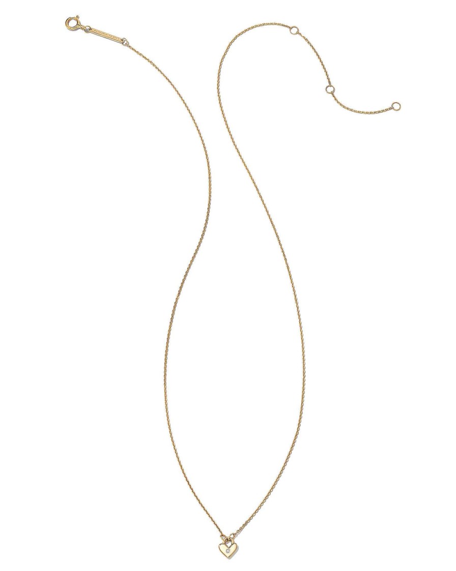 Kendra Scott Necklaces | Tiny Heart Padlock 14K Yellow Gold Pendant Necklace In White Diamond