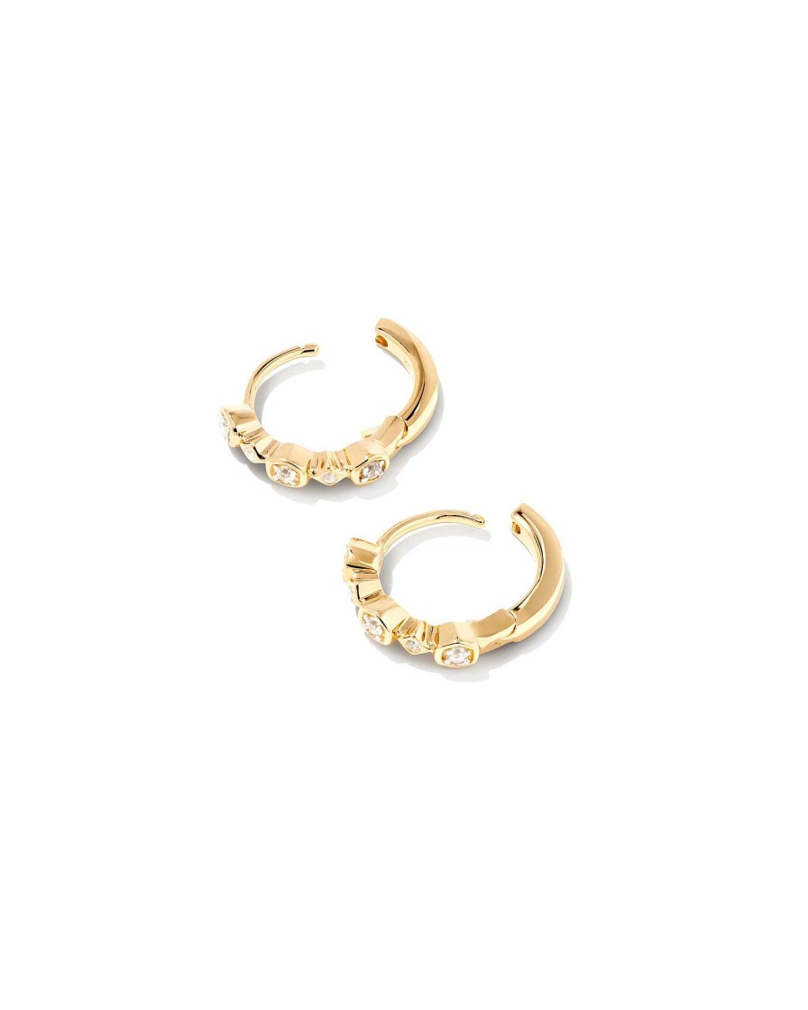 Kendra Scott Earrings | Davie 18K Gold Vermeil Trio Huggie Earrings In White Sapphire