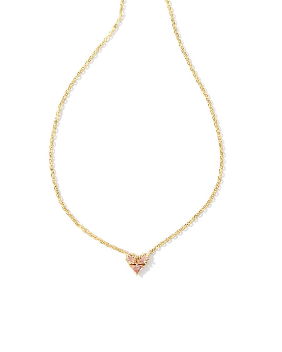 Kendra Scott Necklaces | Katy Gold Heart Short Pendant Necklace In Pink Glass