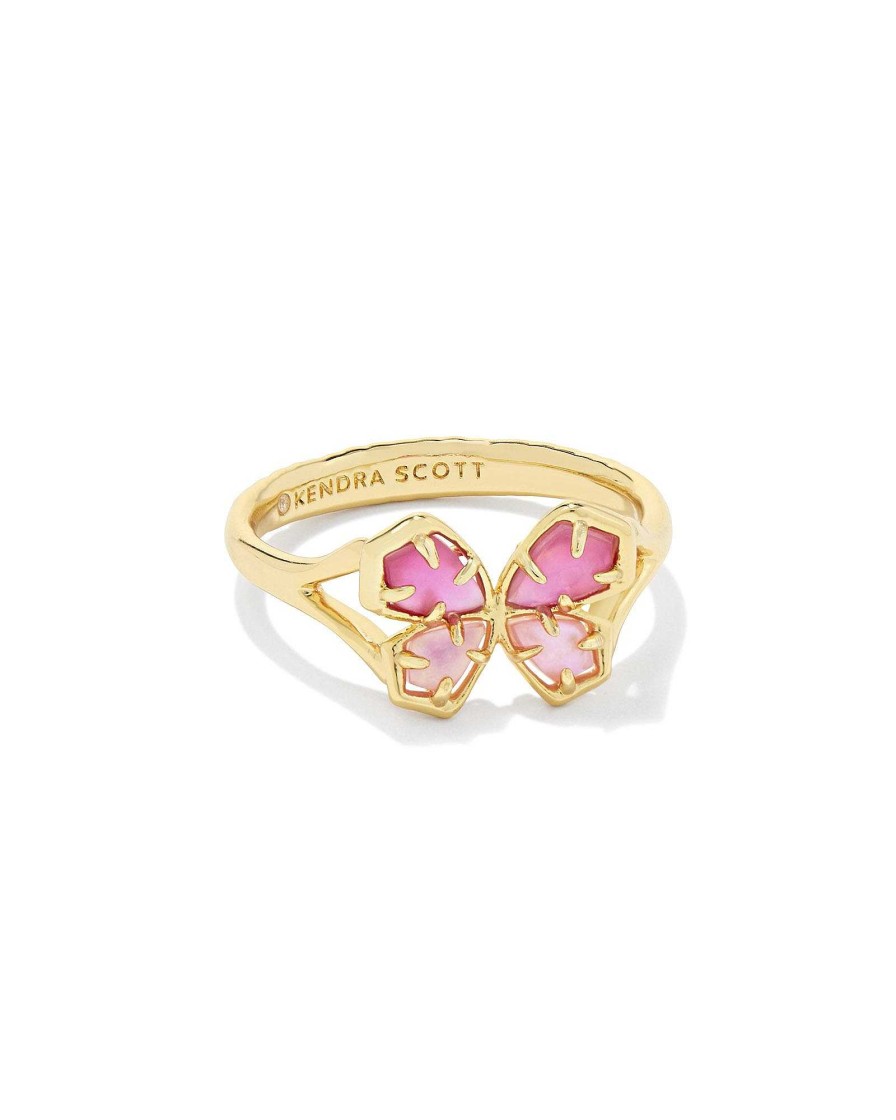 Kendra Scott Rings | Mae Gold Butterfly Cocktail Ring In Azalea Pink Mix