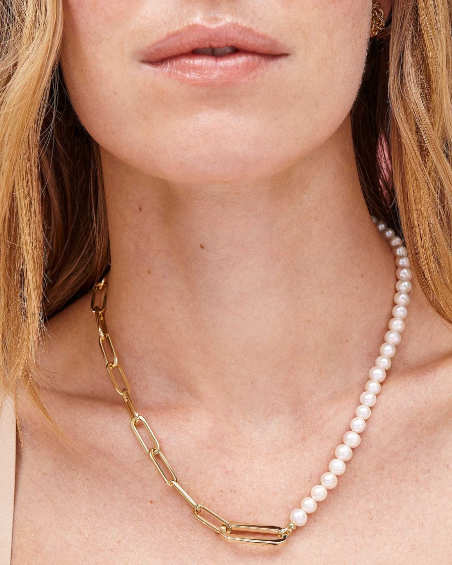 Kendra Scott Necklaces | Ashton Gold Half Chain Necklace In White Pearl