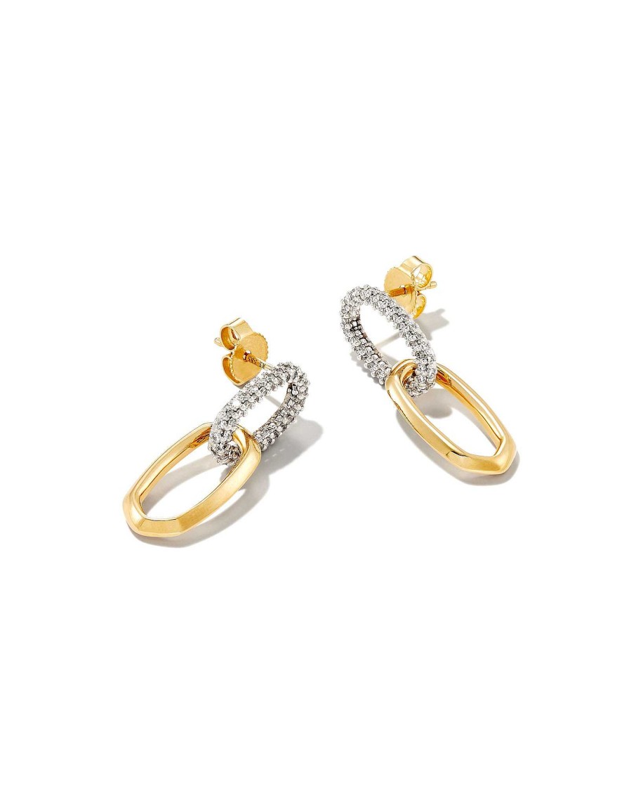 Kendra Scott Earrings | Elisa 14K Yellow Gold Interlocking Drop Earrings In White Diamond