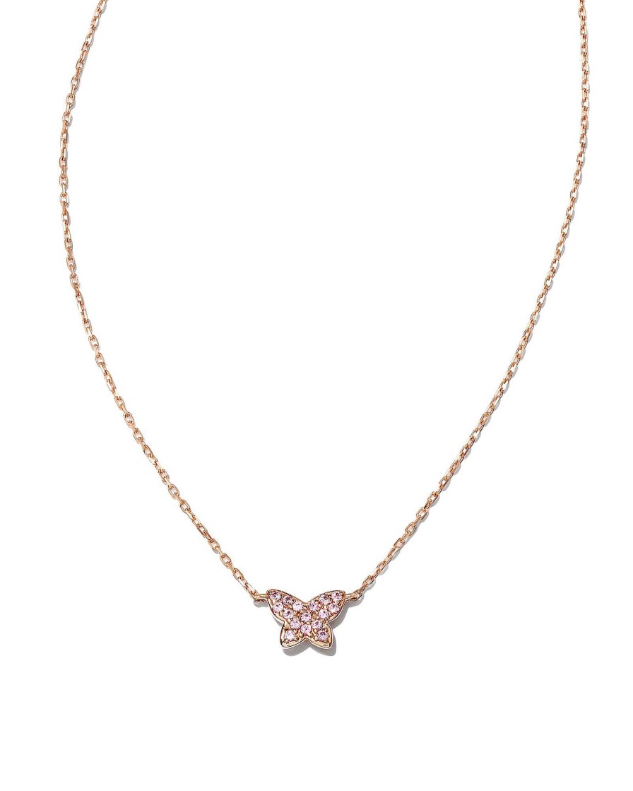 Kendra Scott Necklaces | Butterfly 14K Rose Gold Pendant Necklace In Pink Sapphire