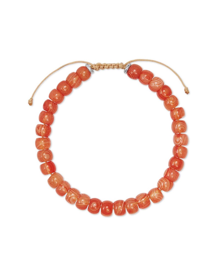 Kendra Scott Bracelets | Cade Oxidized Sterling Silver Corded Bracelet In Orange Banded Agate