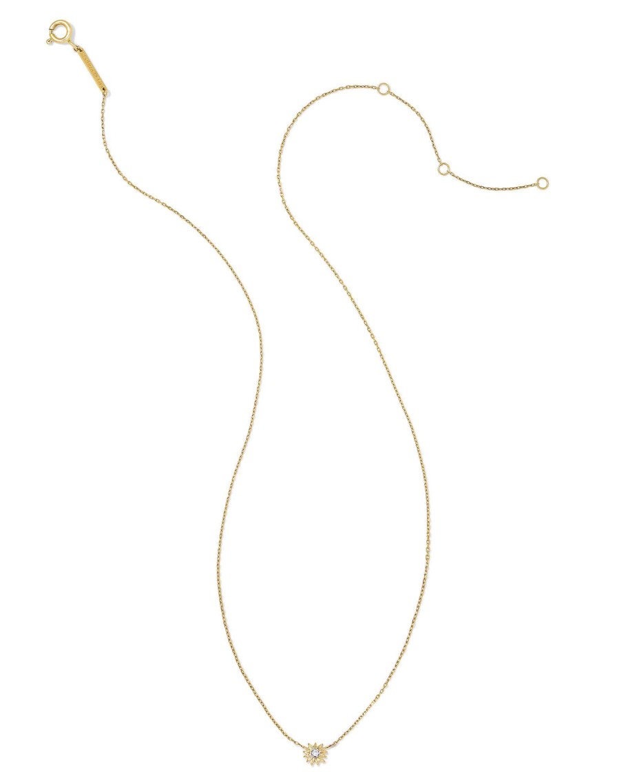 Kendra Scott Necklaces | Tiny Flower 14K Yellow Gold Pendant Necklace In White Diamond