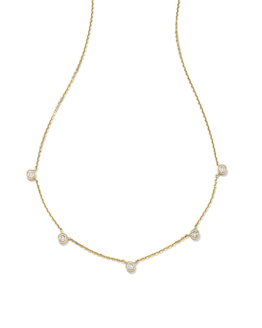 Kendra Scott Necklaces | Audrey 14K Yellow Gold Strand Necklace In White Diamond