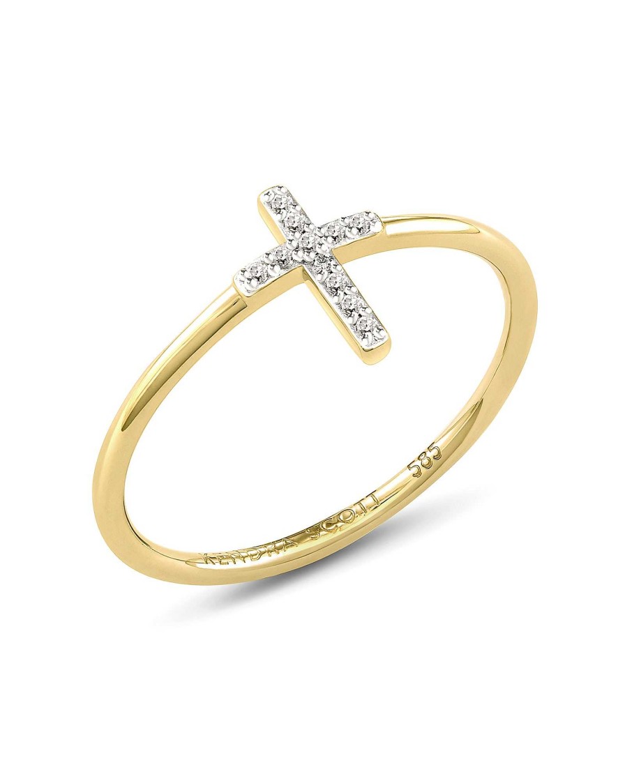 Kendra Scott Rings | Cross 14K Yellow Gold Band Ring In White Diamond