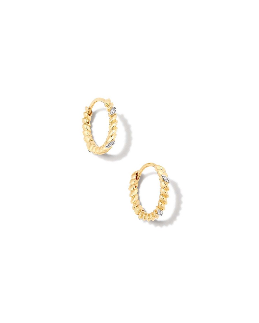 Kendra Scott Earrings | Tyler 14K Yellow Gold Huggie Earrings In White Diamond