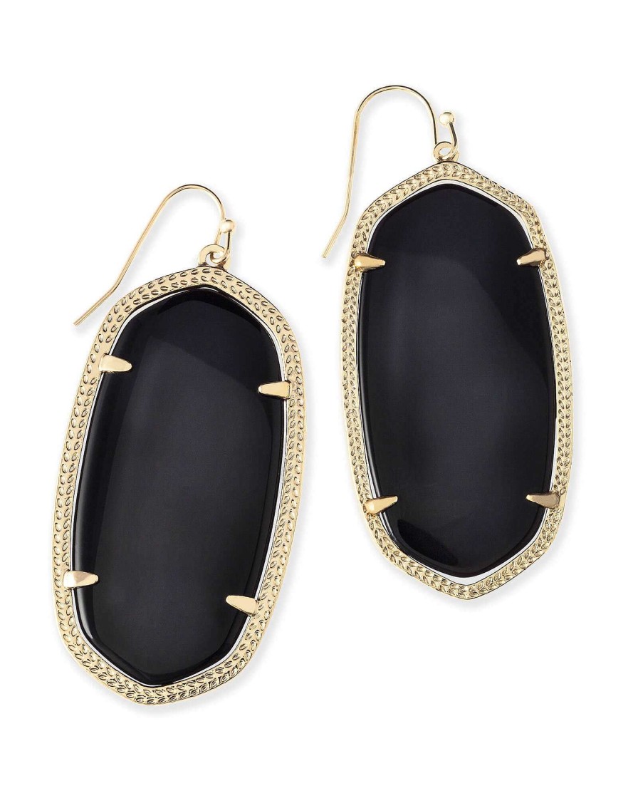 Kendra Scott Earrings | Danielle Gold Drop Earrings In Black Opaque Glass