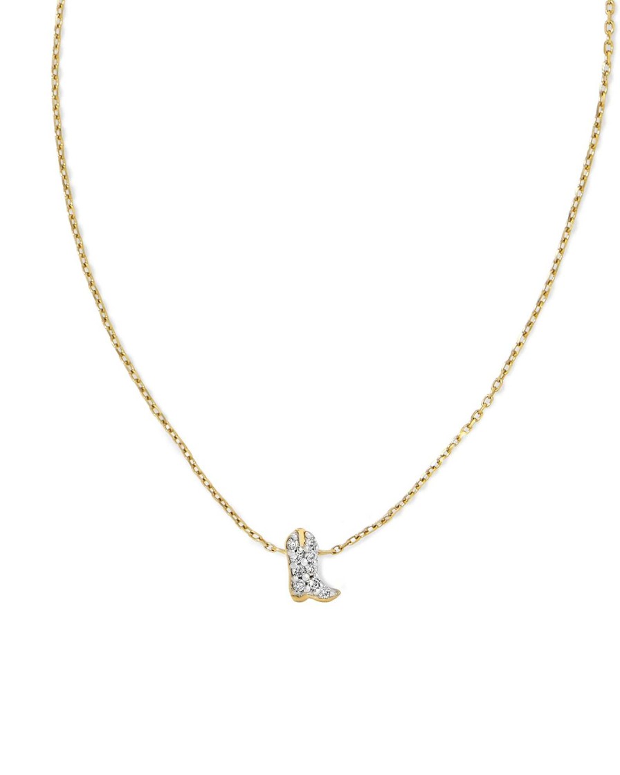 Kendra Scott Necklaces | Tiny Cowboy Boot 14K Yellow Gold Pendant Necklace In White Diamond