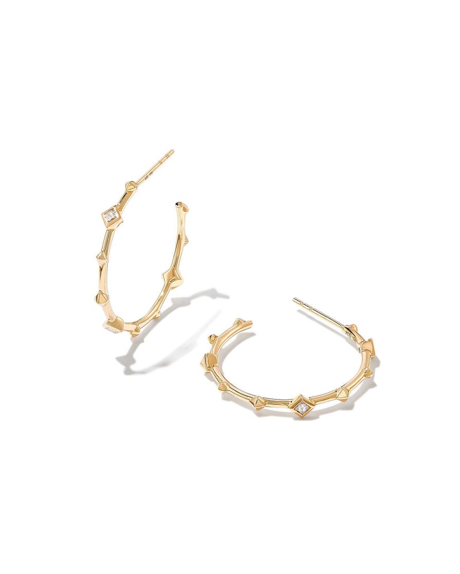 Kendra Scott Earrings | Michelle 14K Yellow Gold Hoop Earrings In White Diamond