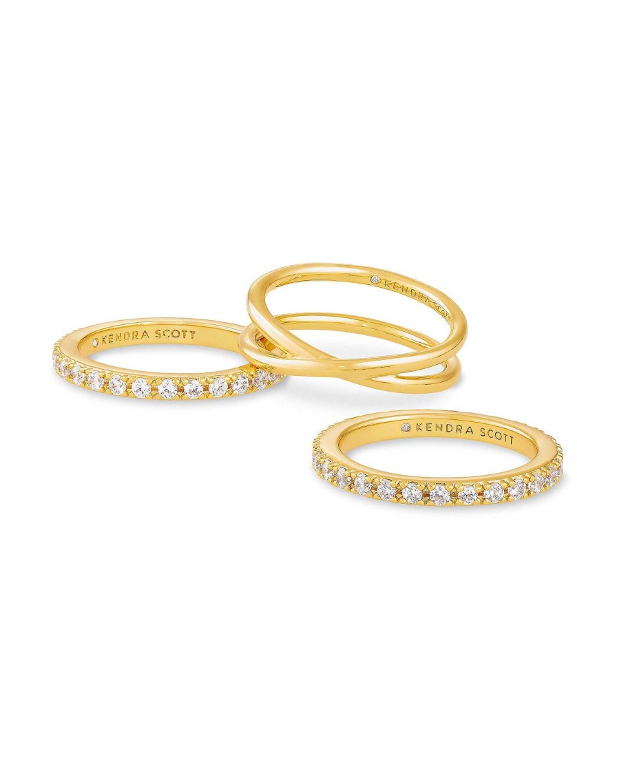 Kendra Scott Rings | Livy Gold Rings Set Of 3 In White Crystal