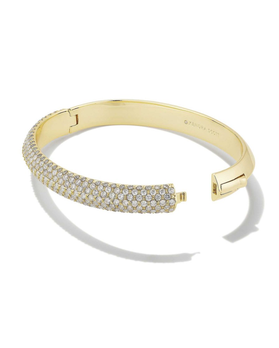 Kendra Scott Bracelets | Mikki Gold Pave Bangle Bracelet In White Crystal