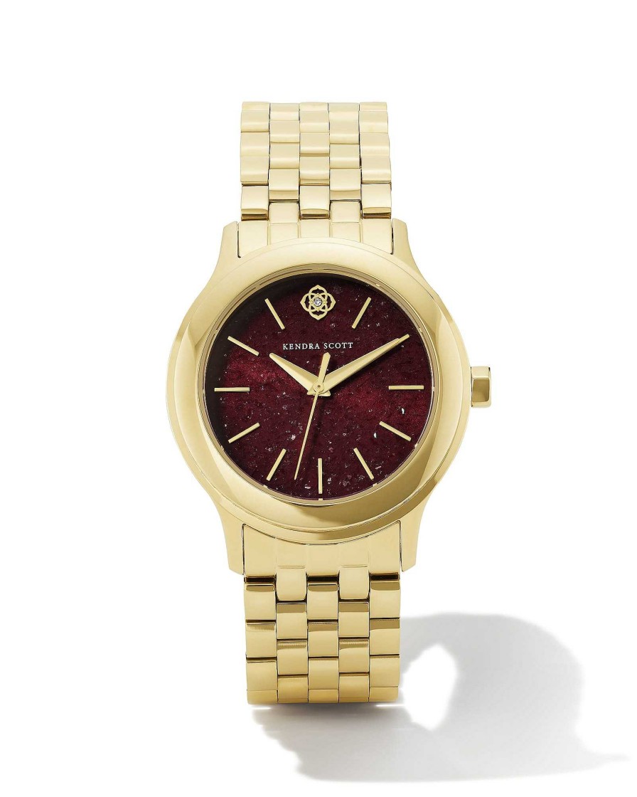 Kendra Scott Watches | Alex Gold Tone Stainless Steel 35Mm Watch In Burgundy Quartz