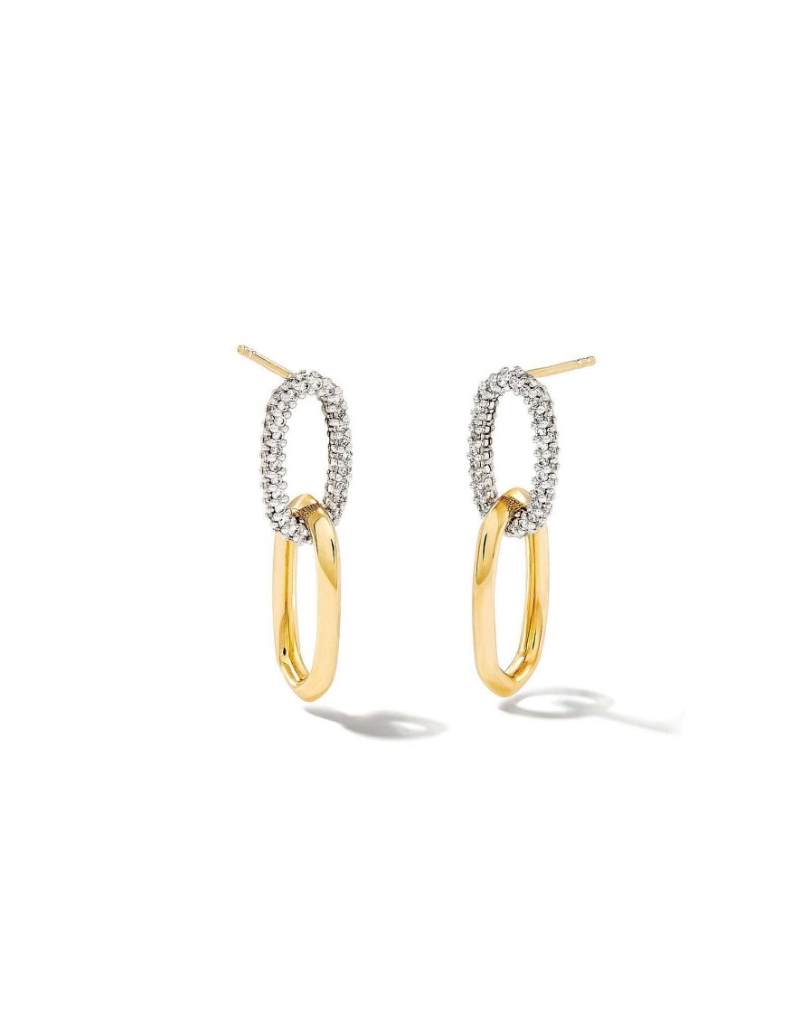 Kendra Scott Earrings | Elisa 14K Yellow Gold Interlocking Drop Earrings In White Diamond