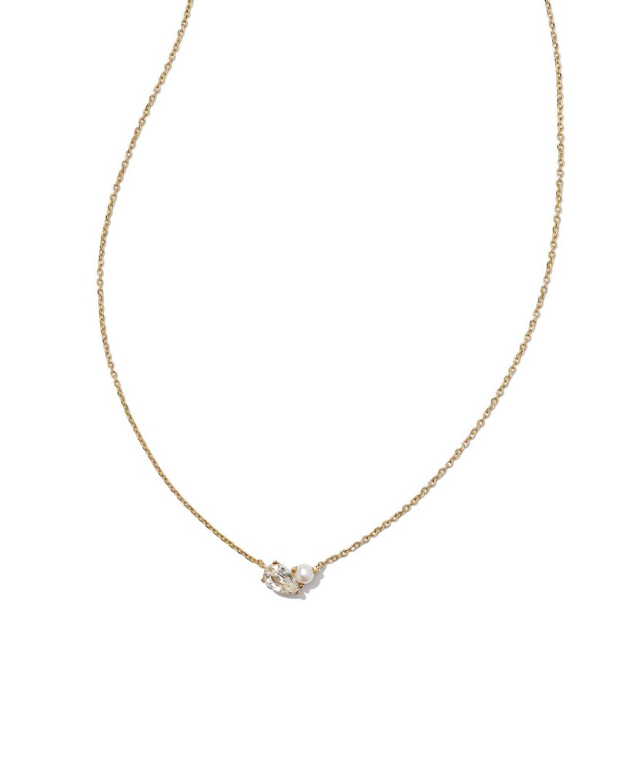 Kendra Scott Necklaces | Toi Et Moi 14K Yellow Gold Pendant Necklace In White Sapphire And White Pearl