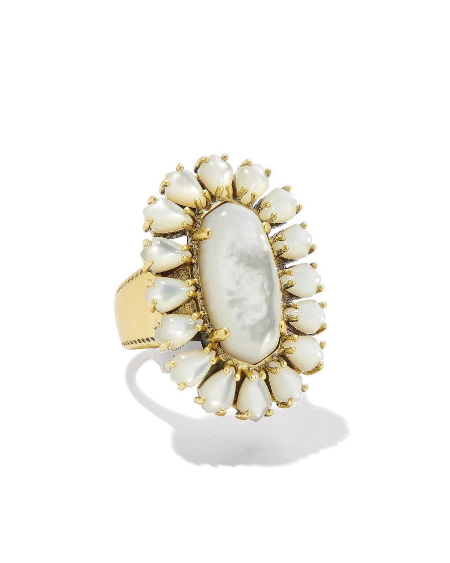 Kendra Scott Rings | Wrangler® X Yellow Rose By Kendra Scott Laurel Vintage Gold Statement Ring In Ivory Mother Of Pearl