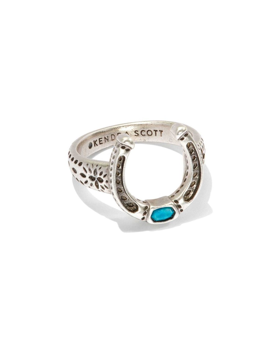 Kendra Scott Rings | Noble Vintage Silver Horseshoe Cocktail Ring In Variegated Dark Teal Magnesite