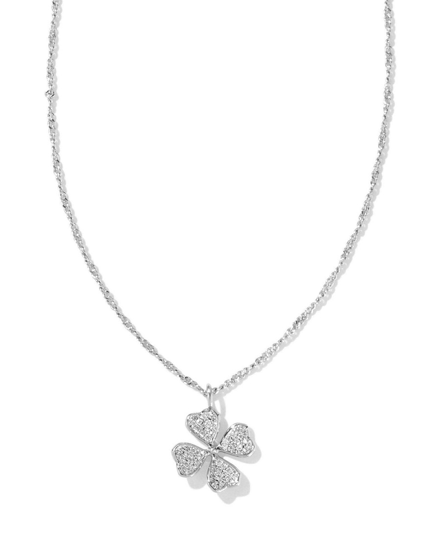 Kendra Scott Necklaces | Clover Silver Crystal Short Pendant Necklace In White Crystal