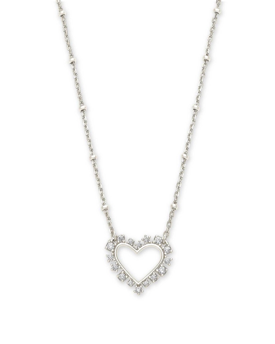 Kendra Scott Necklaces | Ari Heart Silver Pendant Necklace In White Crystal