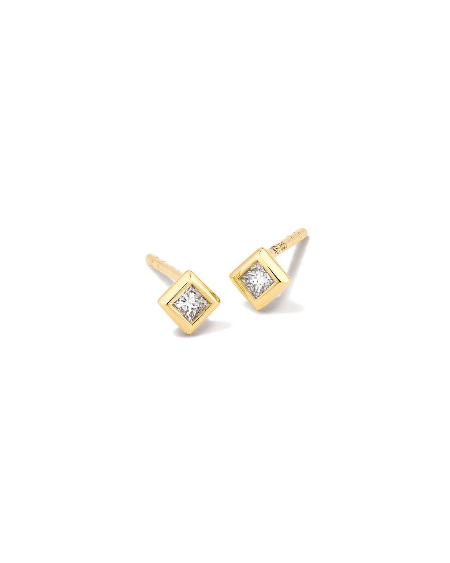 Kendra Scott Earrings | Michelle 14K Yellow Gold Stud Earrings In White Diamond