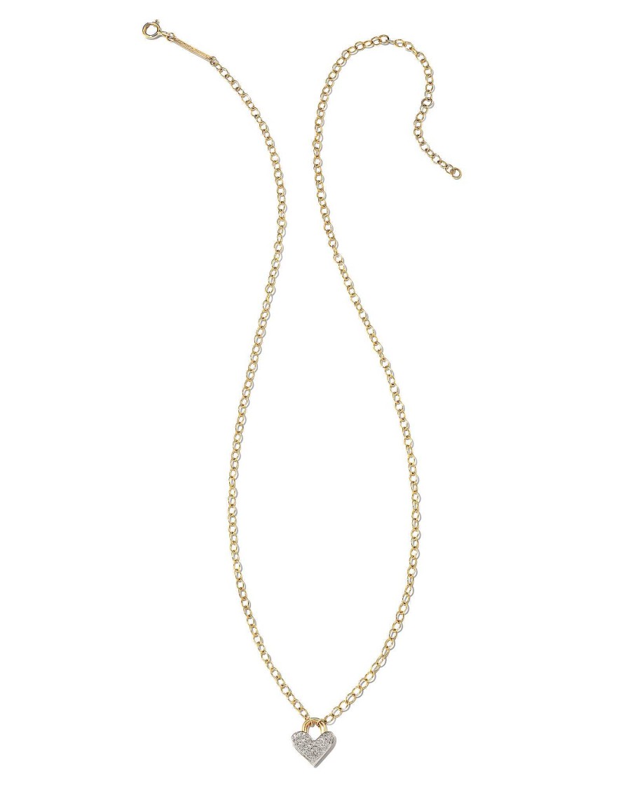 Kendra Scott Necklaces | Pave Heart Padlock 14K Yellow Gold Pendant Necklace In White Diamond