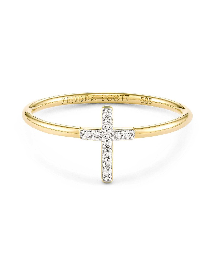 Kendra Scott Rings | Cross 14K Yellow Gold Band Ring In White Diamond