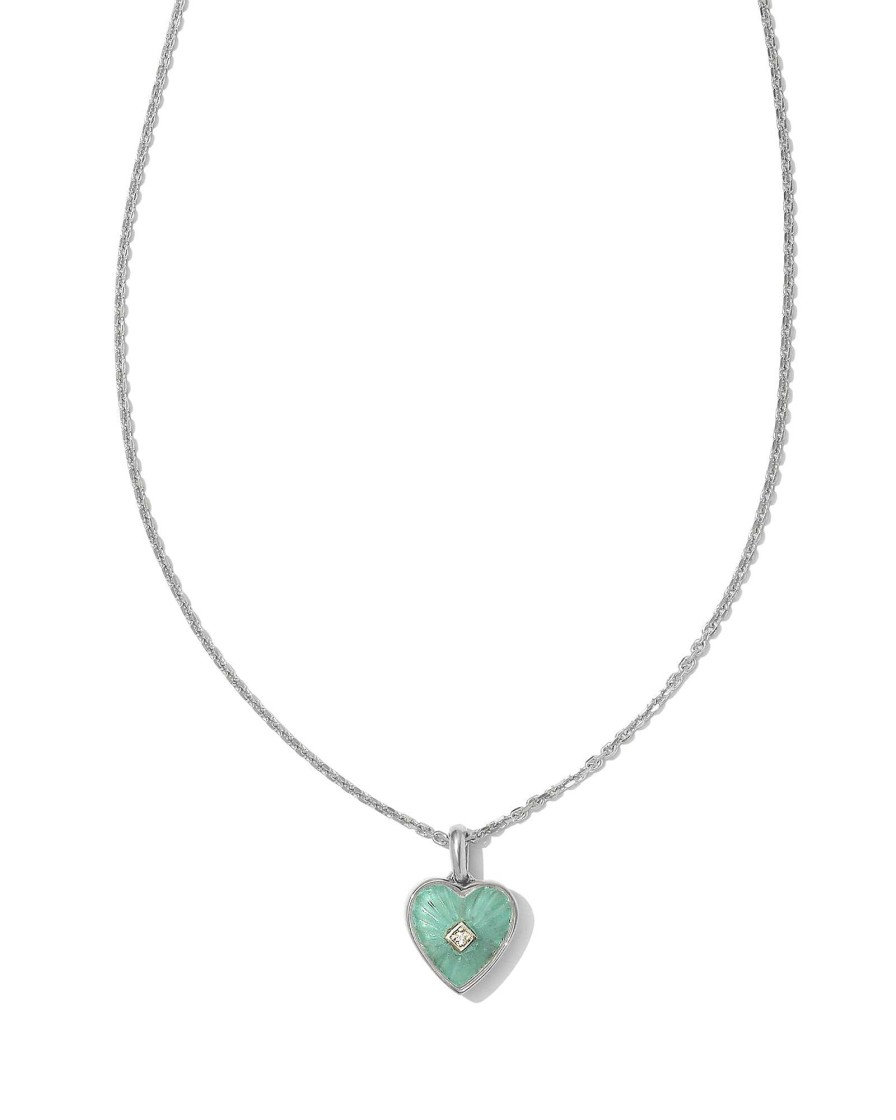 Kendra Scott Necklaces | Adalynn Sterling Silver Heart Pendant Necklace In Turquoise