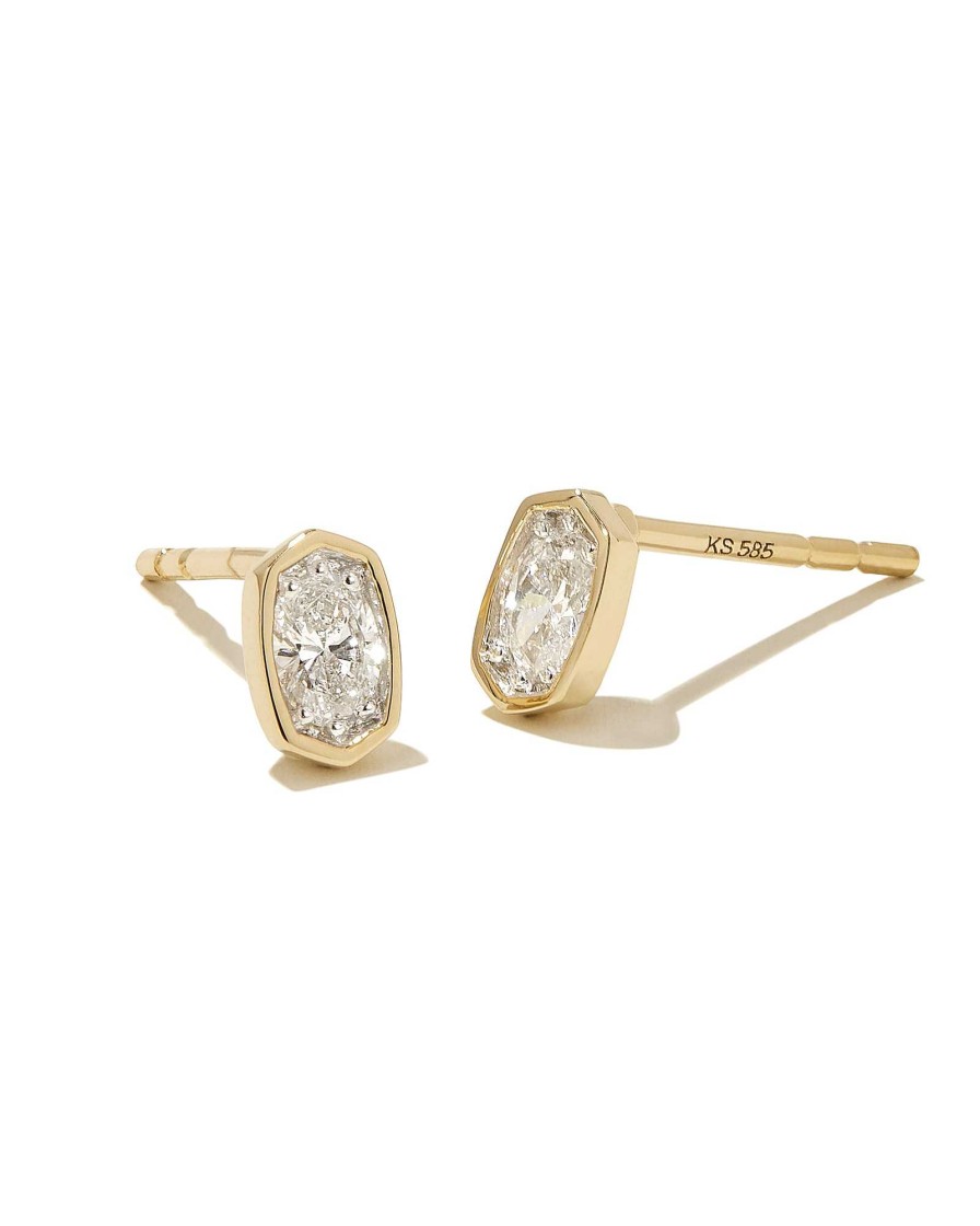 Kendra Scott Earrings | Marisa 14K Yellow Gold Oval Solitaire Stud Earrings In White Diamond