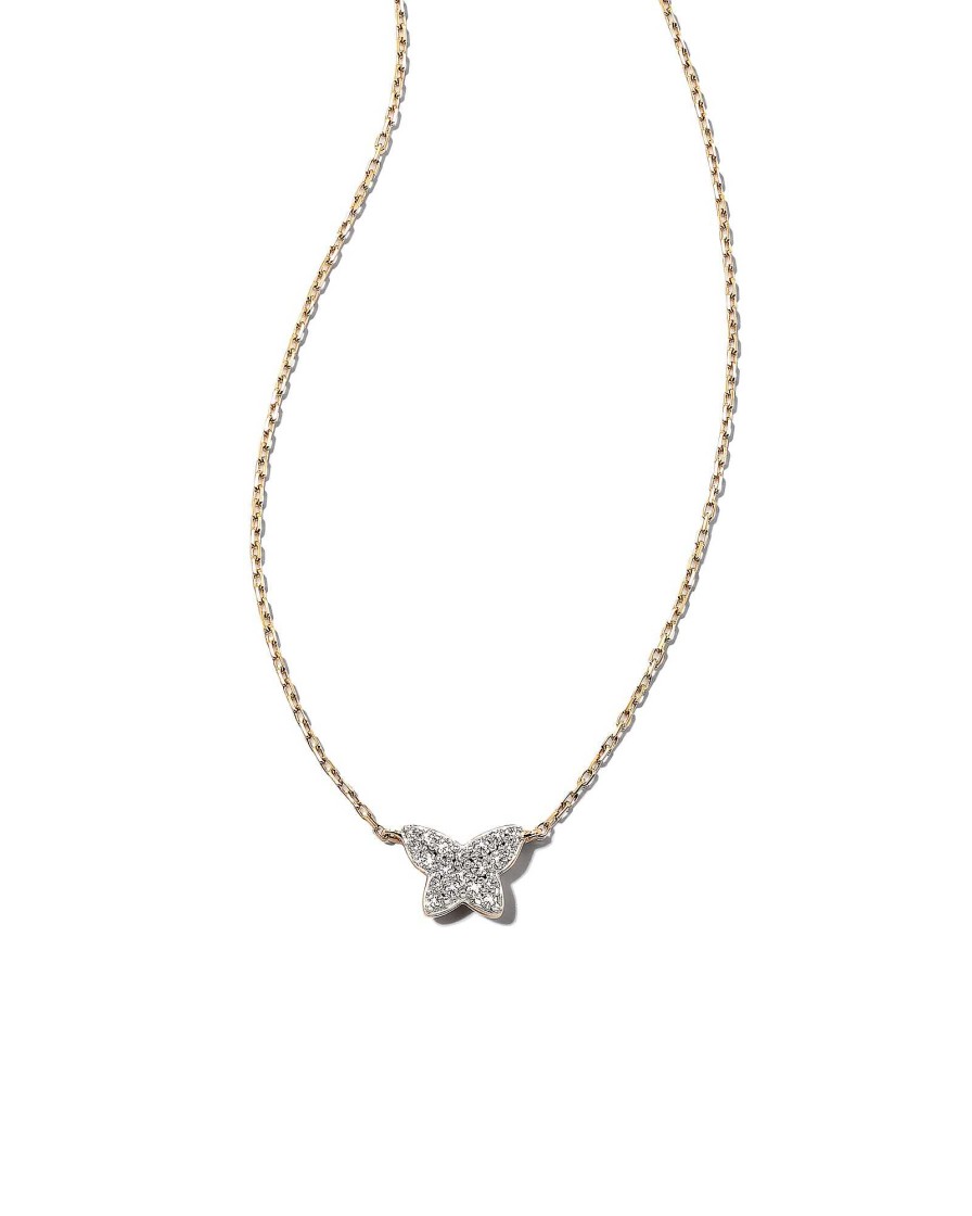 Kendra Scott Necklaces | Butterfly 14K Yellow Gold Pendant Necklace In White Diamond