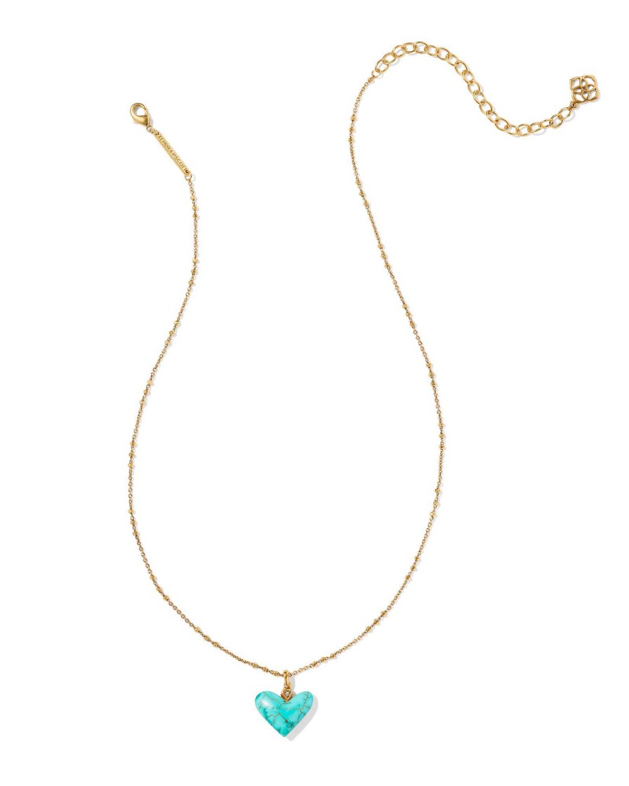 Kendra Scott Necklaces | Poppy Vintage Gold Short Pendant Necklace In Variegated Turquoise Magnesite