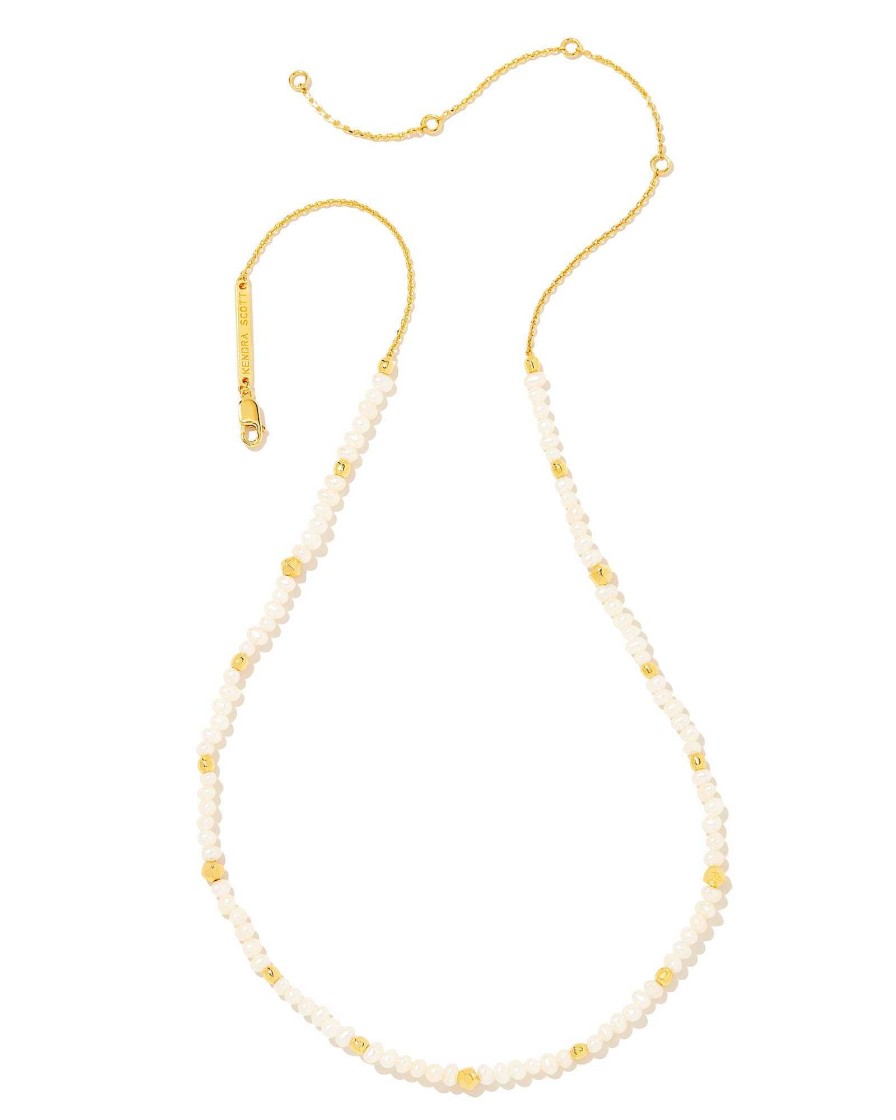 Kendra Scott Necklaces | Brooklyn Pearl 18K Gold Vermeil Strand Necklace In White Pearl