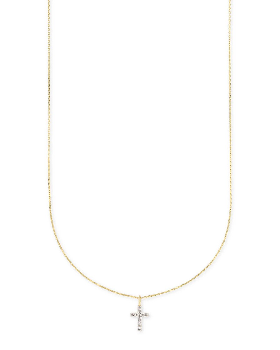 Kendra Scott Necklaces | Cross 14K Yellow Gold Pendant Necklace In White Diamonds