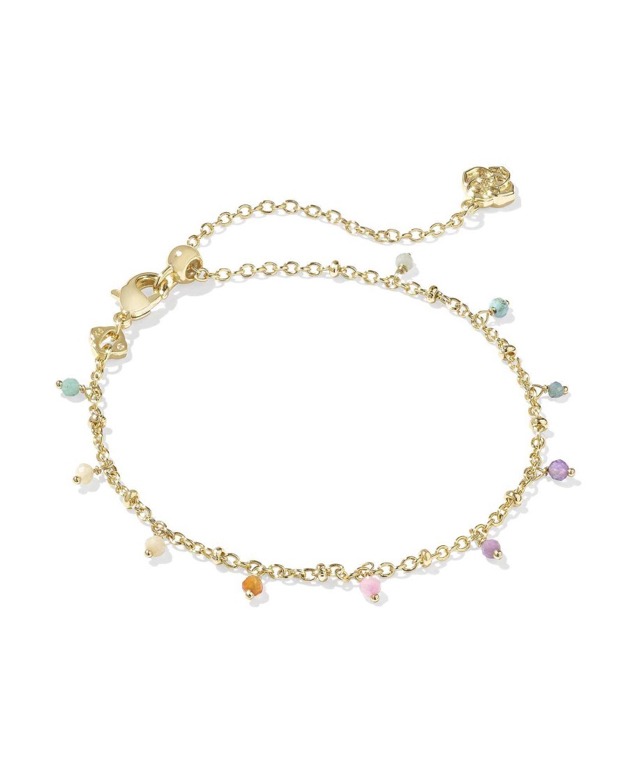 Kendra Scott Bracelets | Camry Gold Beaded Delicate Chain Bracelet In Pastel Mix