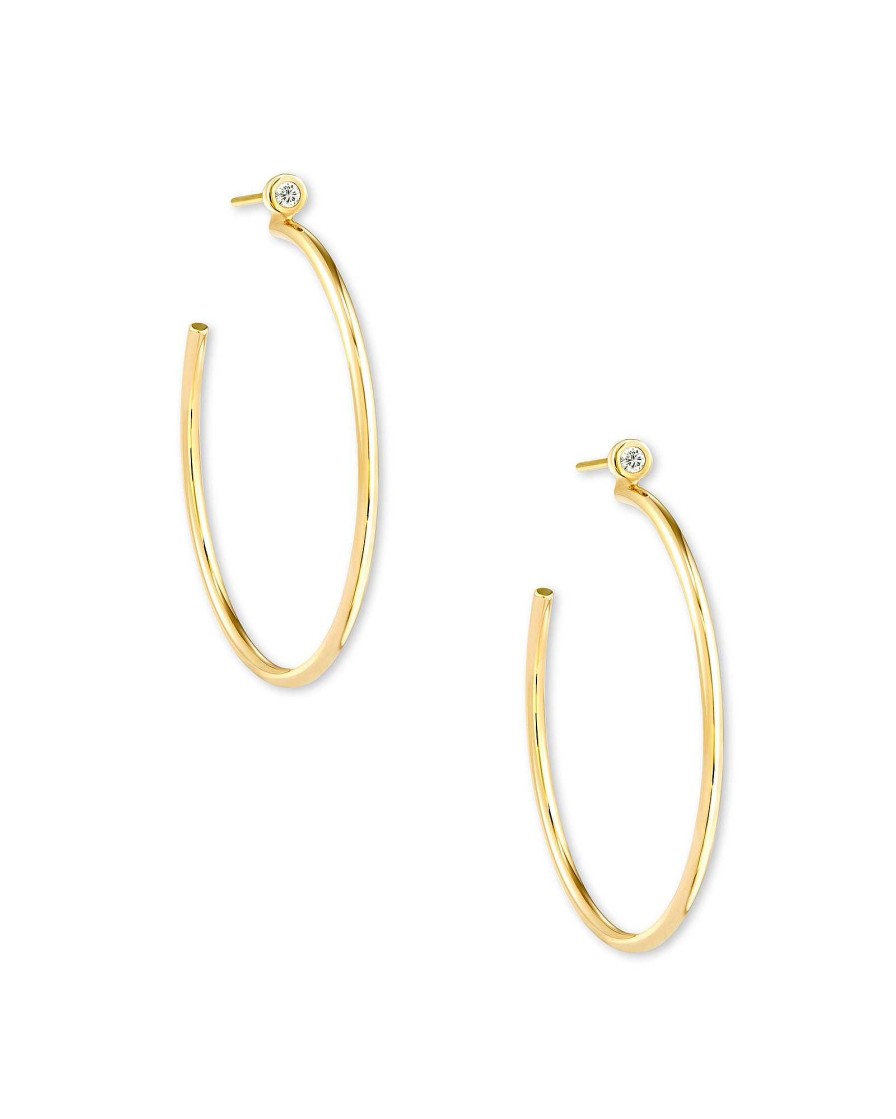 Kendra Scott Earrings | Audrey 14K Yellow Gold Hoop Earrings In White Diamond