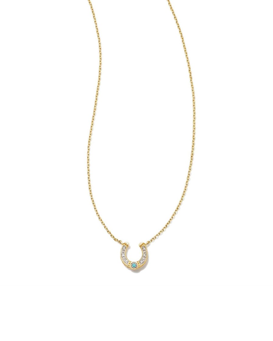 Kendra Scott Necklaces | Noble 14K Yellow Gold Horseshoe Short Pendant Necklace In Turquoise