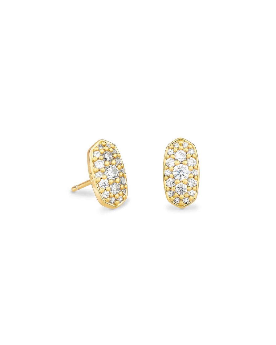 Kendra Scott Earrings | Grayson Gold Stud Earrings In White Crystal