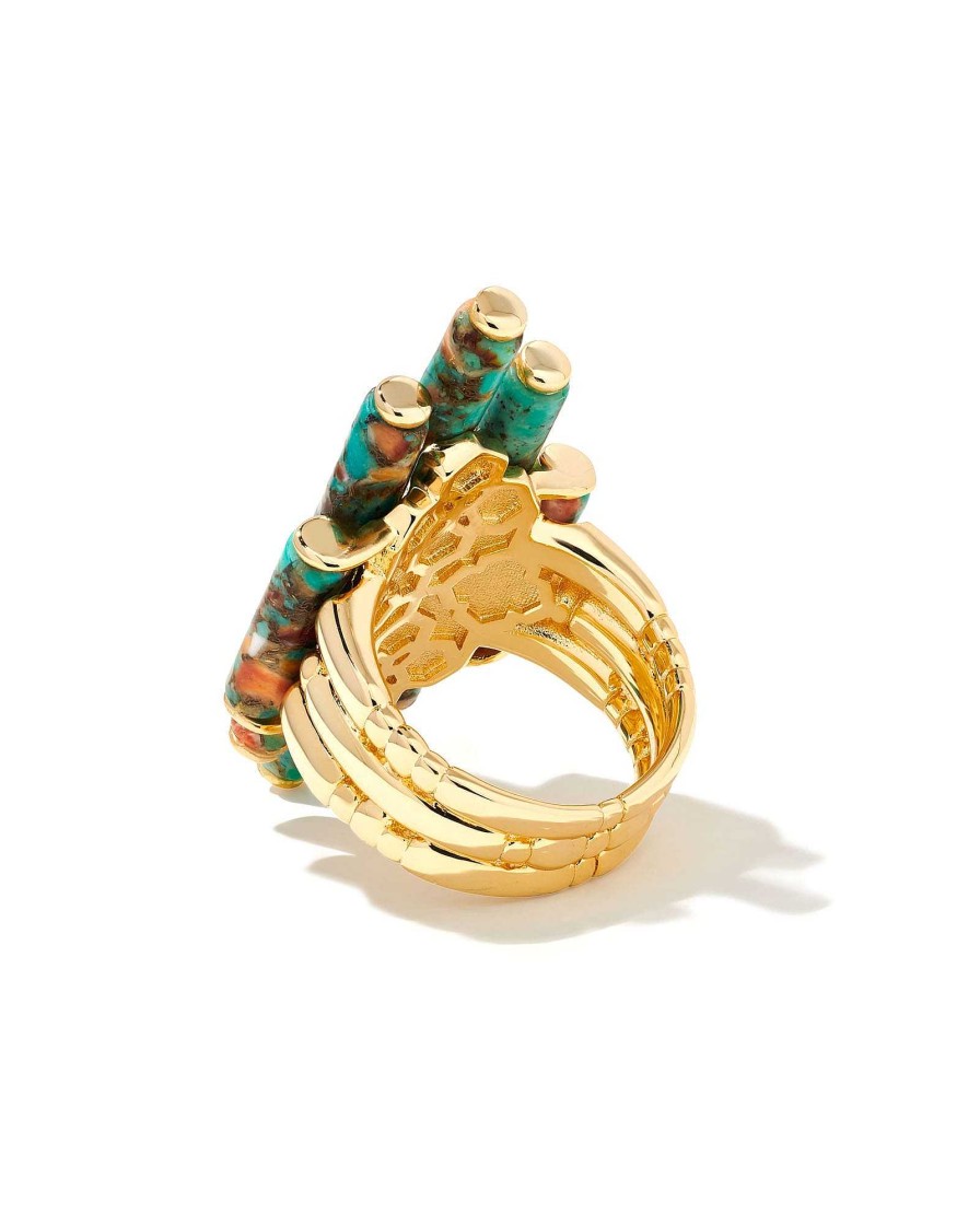 Kendra Scott Rings | Ember Gold Cocktail Ring In Bronze Veined Turquoise Magnesite Red Oyster