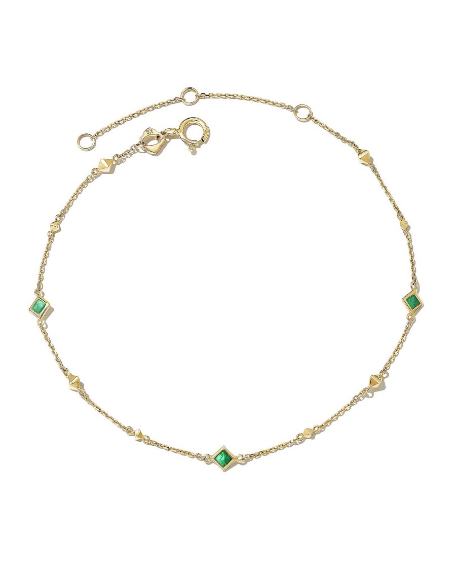 Kendra Scott Bracelets | Michelle 14K Yellow Gold Delicate Chain Bracelet In Emerald