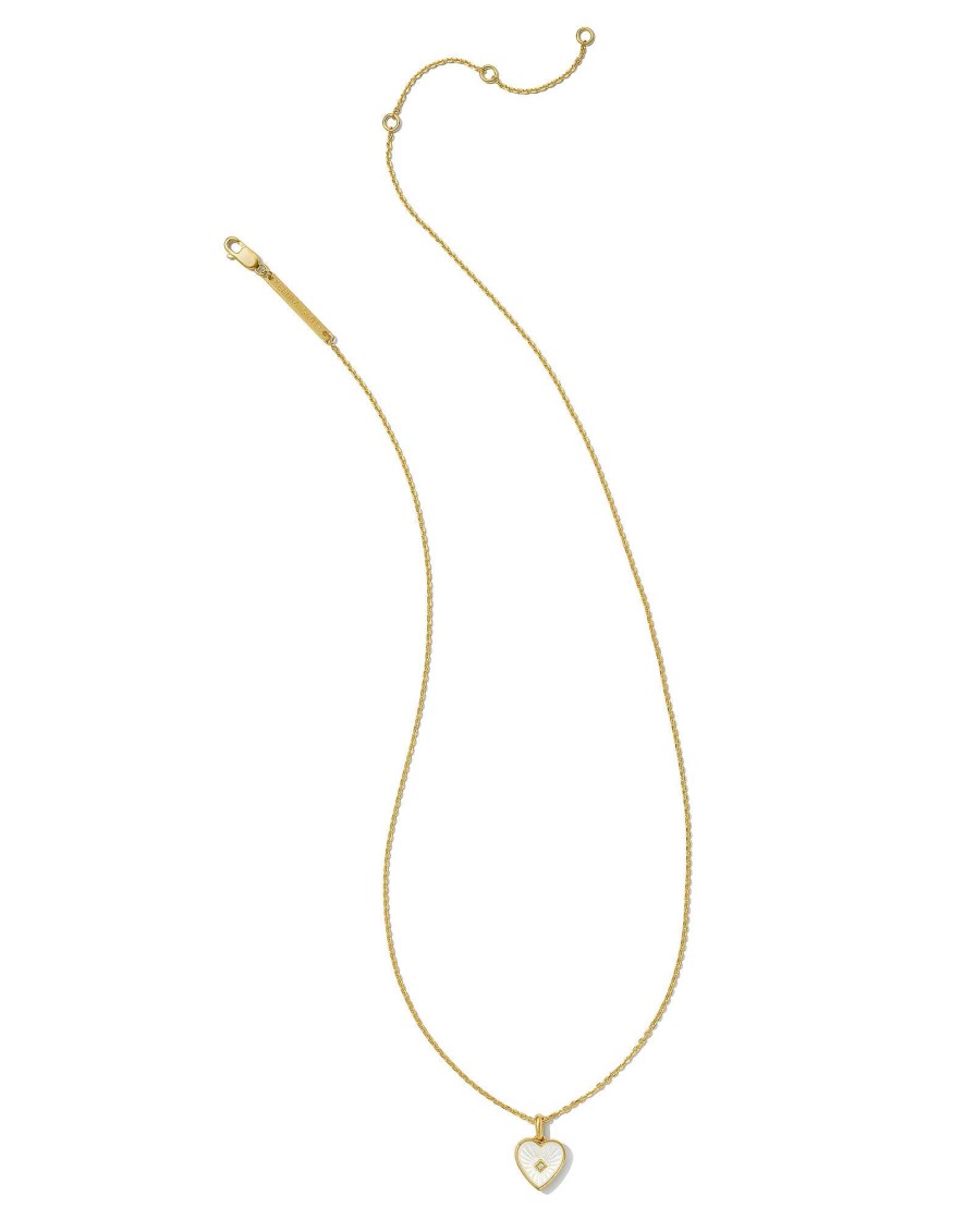 Kendra Scott Necklaces | Adalynn 18K Gold Vermeil Heart Pendant Necklace In Ivory Mother-Of-Pearl