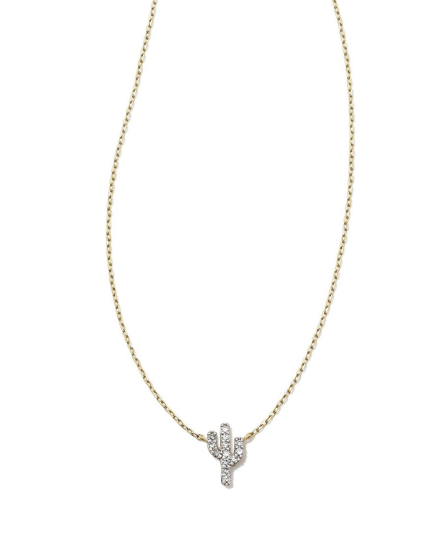 Kendra Scott Necklaces | Tiny Cactus 14K Yellow Gold Pendant Necklace In White Diamond