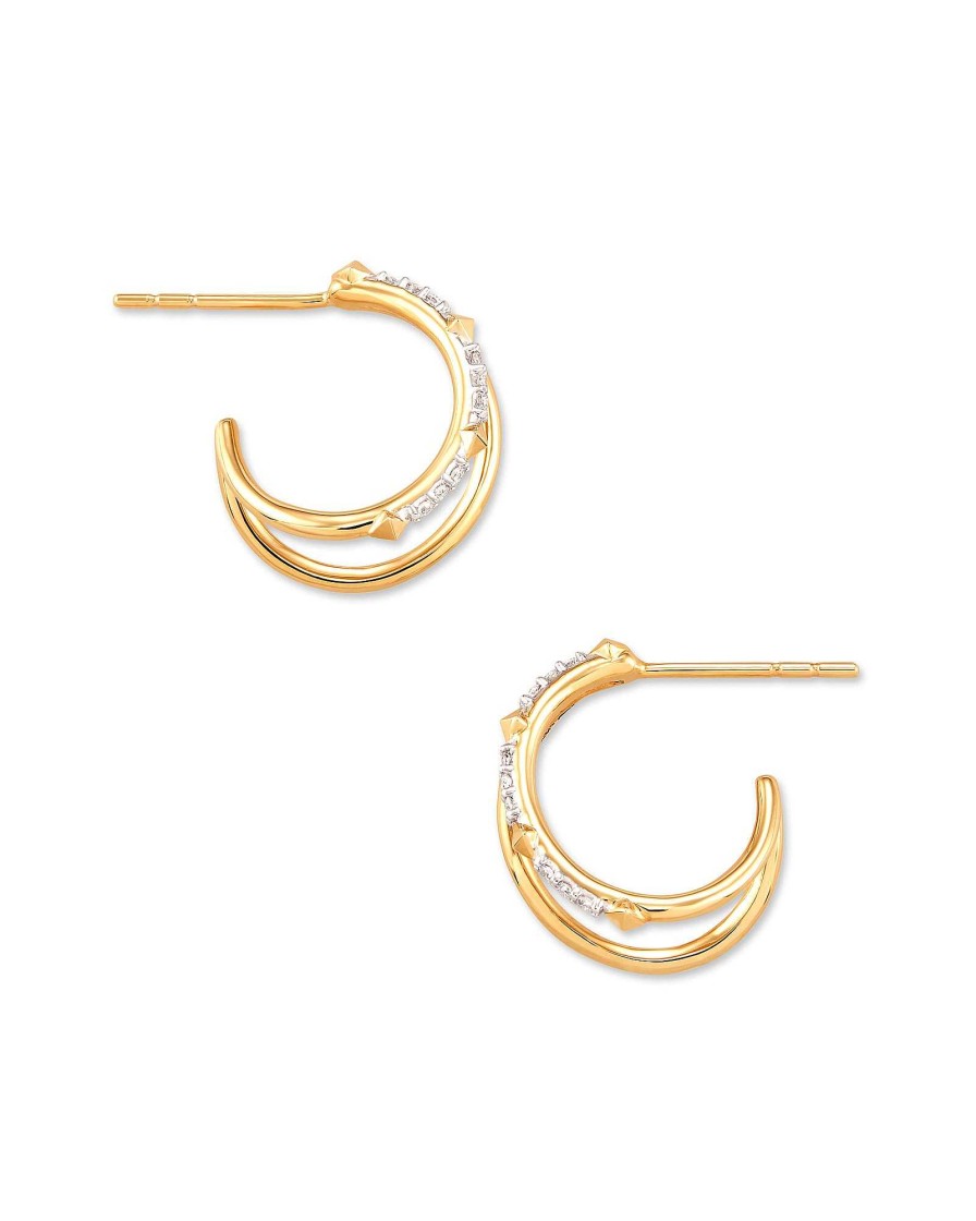 Kendra Scott Earrings | Astrid 14K Yellow Gold Split Hoop Earrings In White Diamond