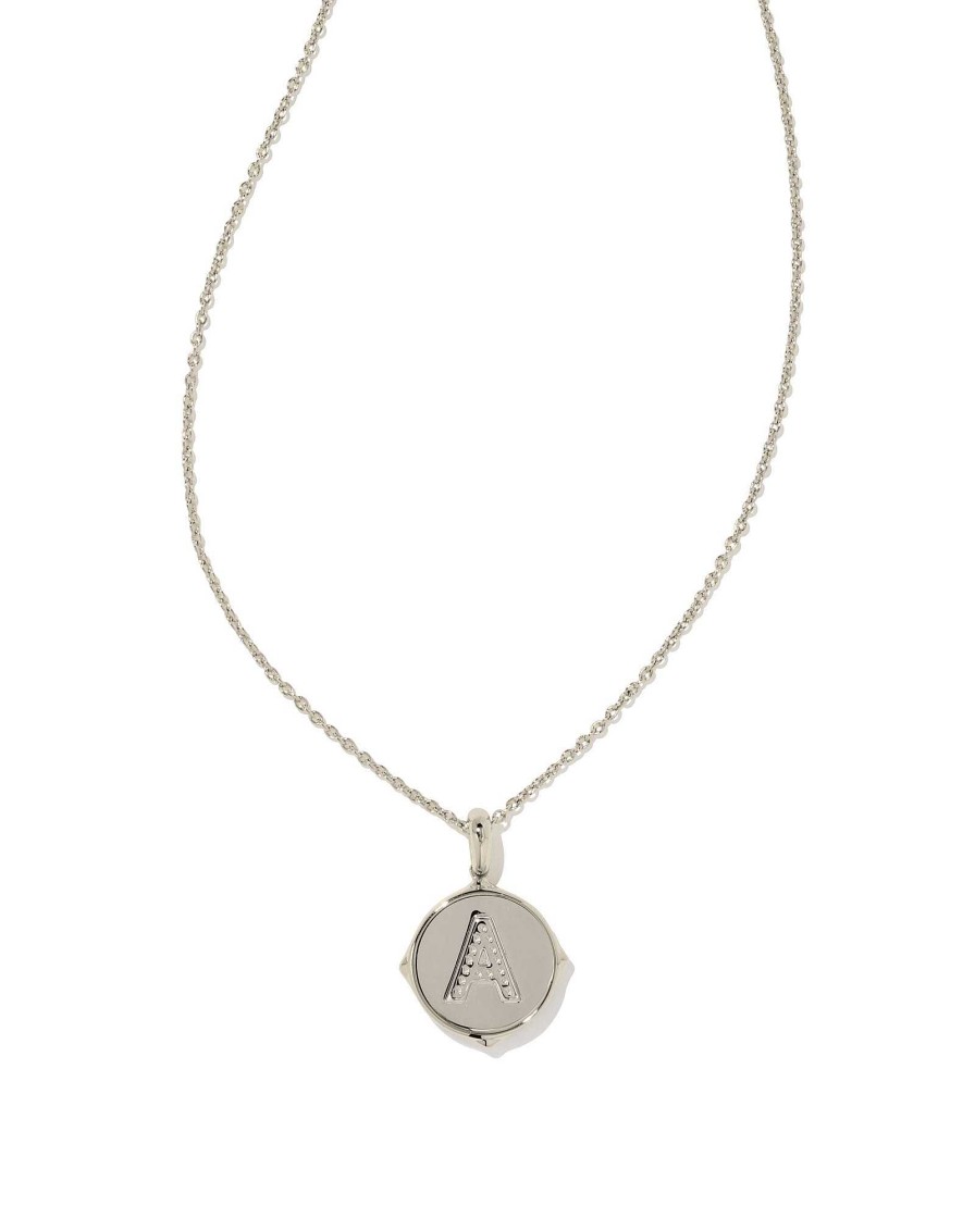 Kendra Scott Necklaces | Letter A Silver Disc Reversible Pendant Necklace In Black Mother-Of-Pearl