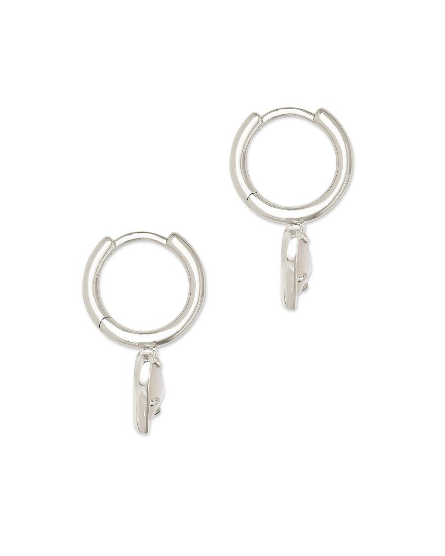 Kendra Scott Earrings | Ari Heart Silver Huggie Earrings In Ivory Mother-Of-Pearl