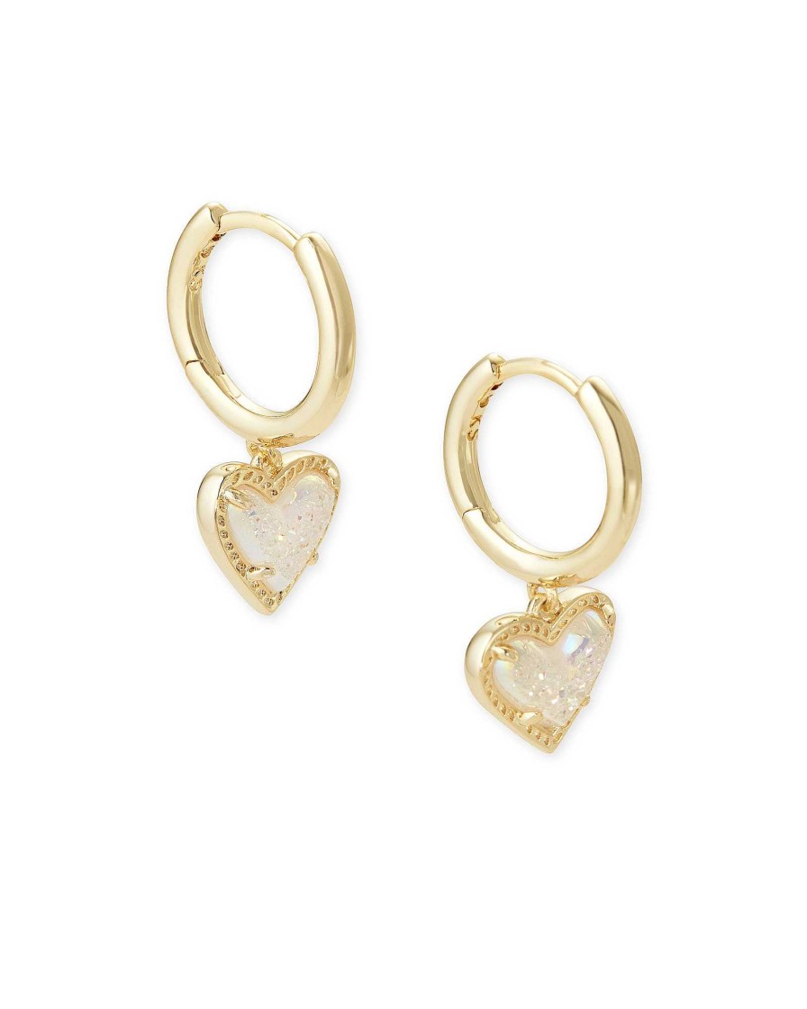 Kendra Scott Earrings | Ari Heart Gold Huggie Earrings In Iridescent Drusy