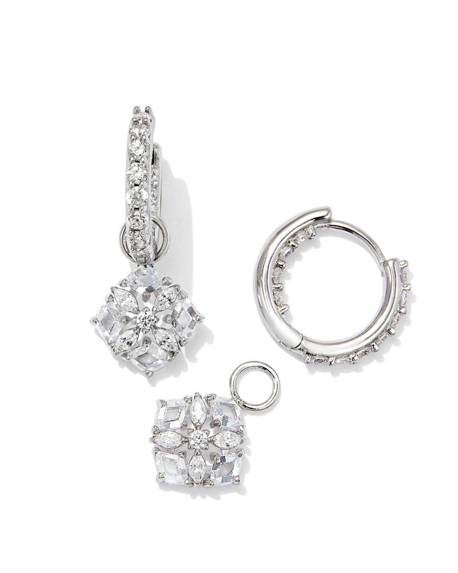 Kendra Scott Earrings | Dira Convertible Silver Crystal Huggie Earrings In White Crystal