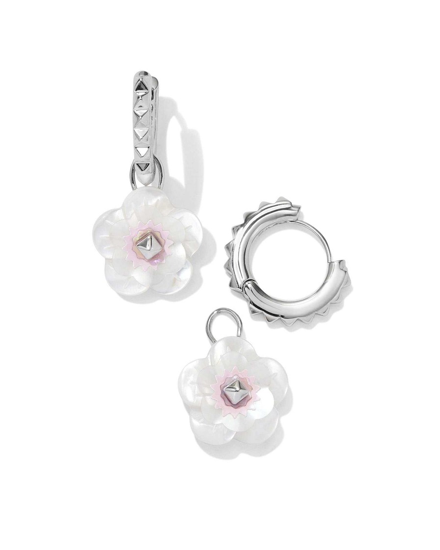 Kendra Scott Earrings | Deliah Convertible Silver Huggie Earrings In Iridescent Pink White Mix